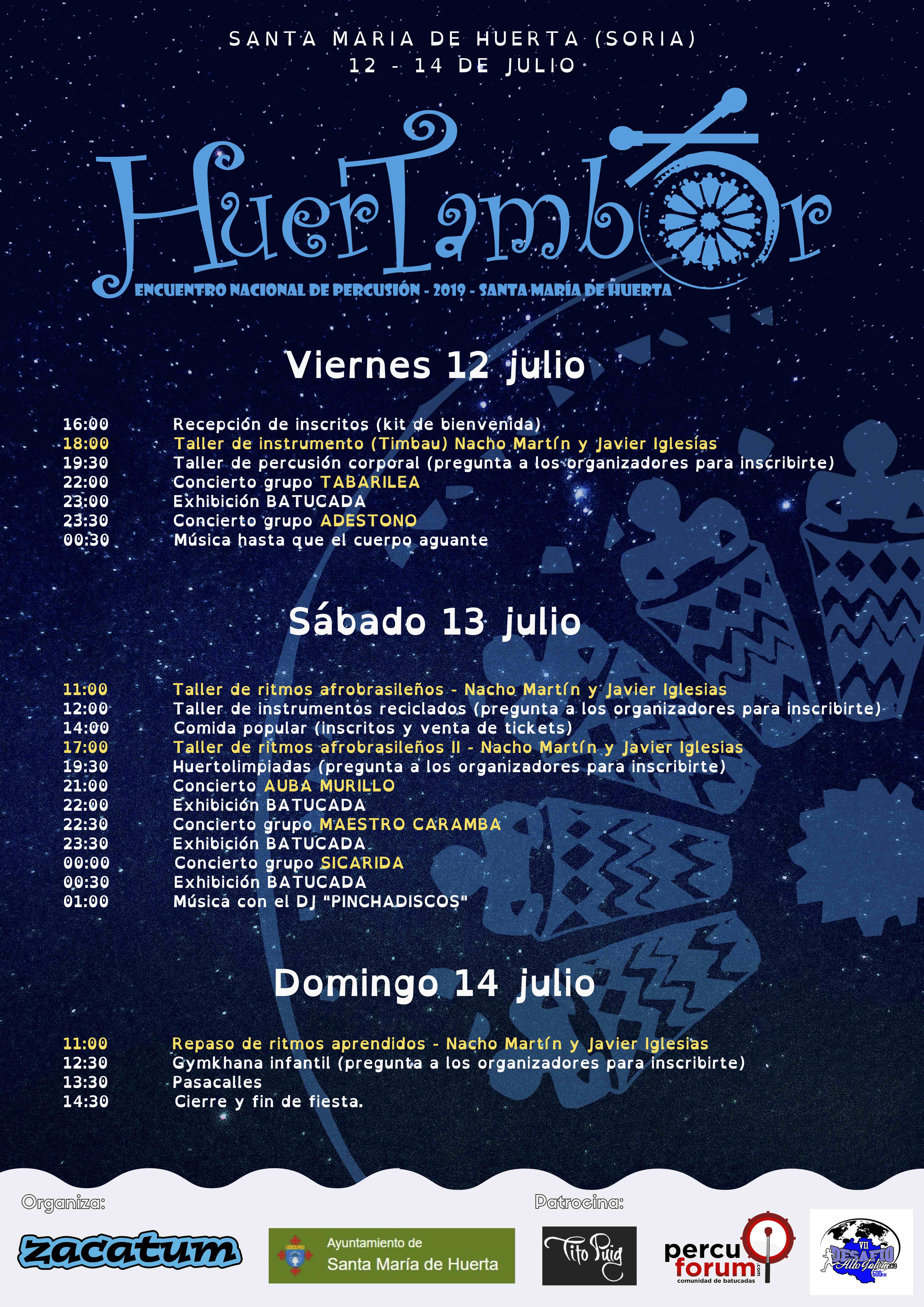 2019-08-Encuentro nacional de percusión - Programación - Santa María de Huerta