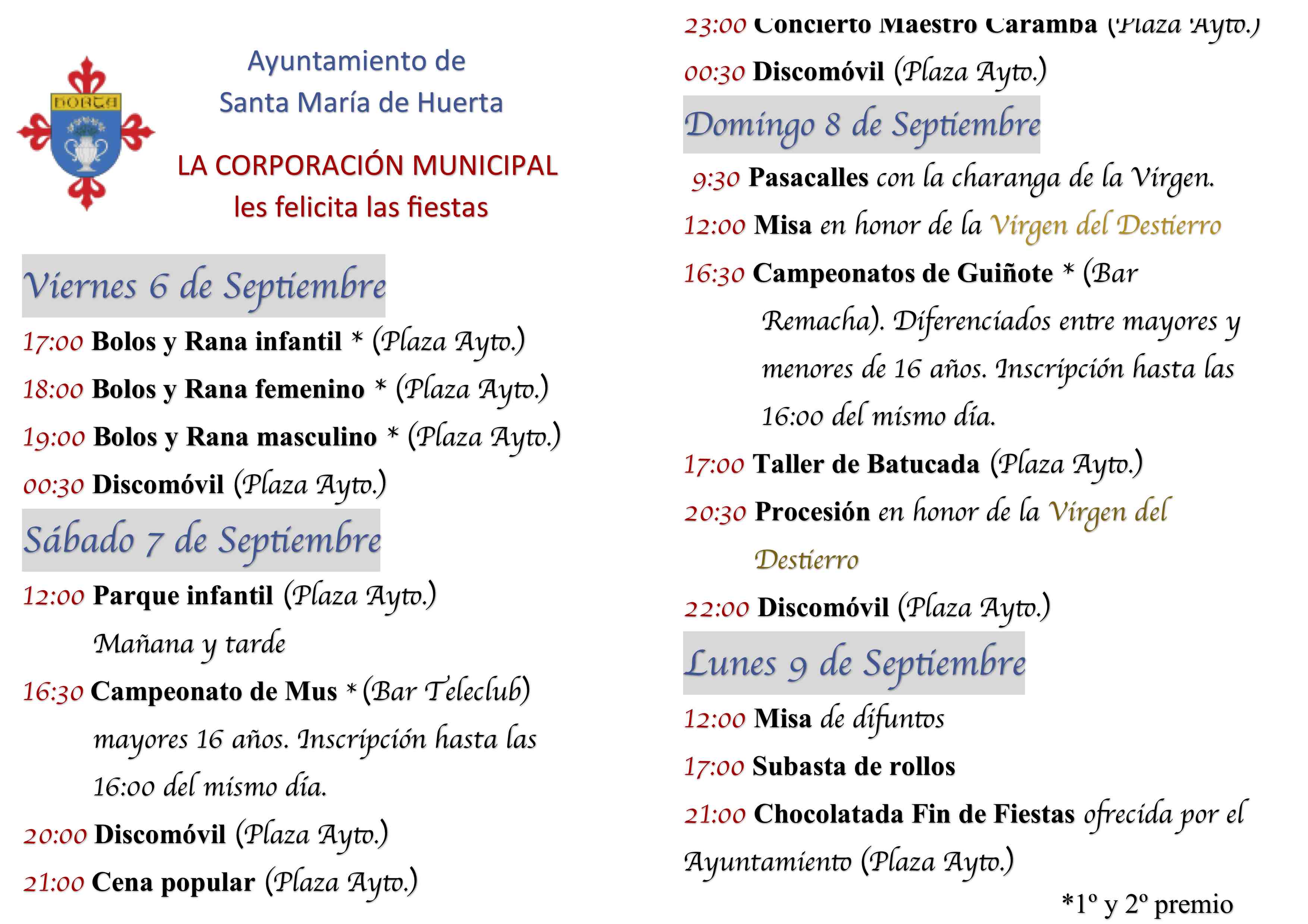 Programa Fiestas en honor de la Virgen del Destierro