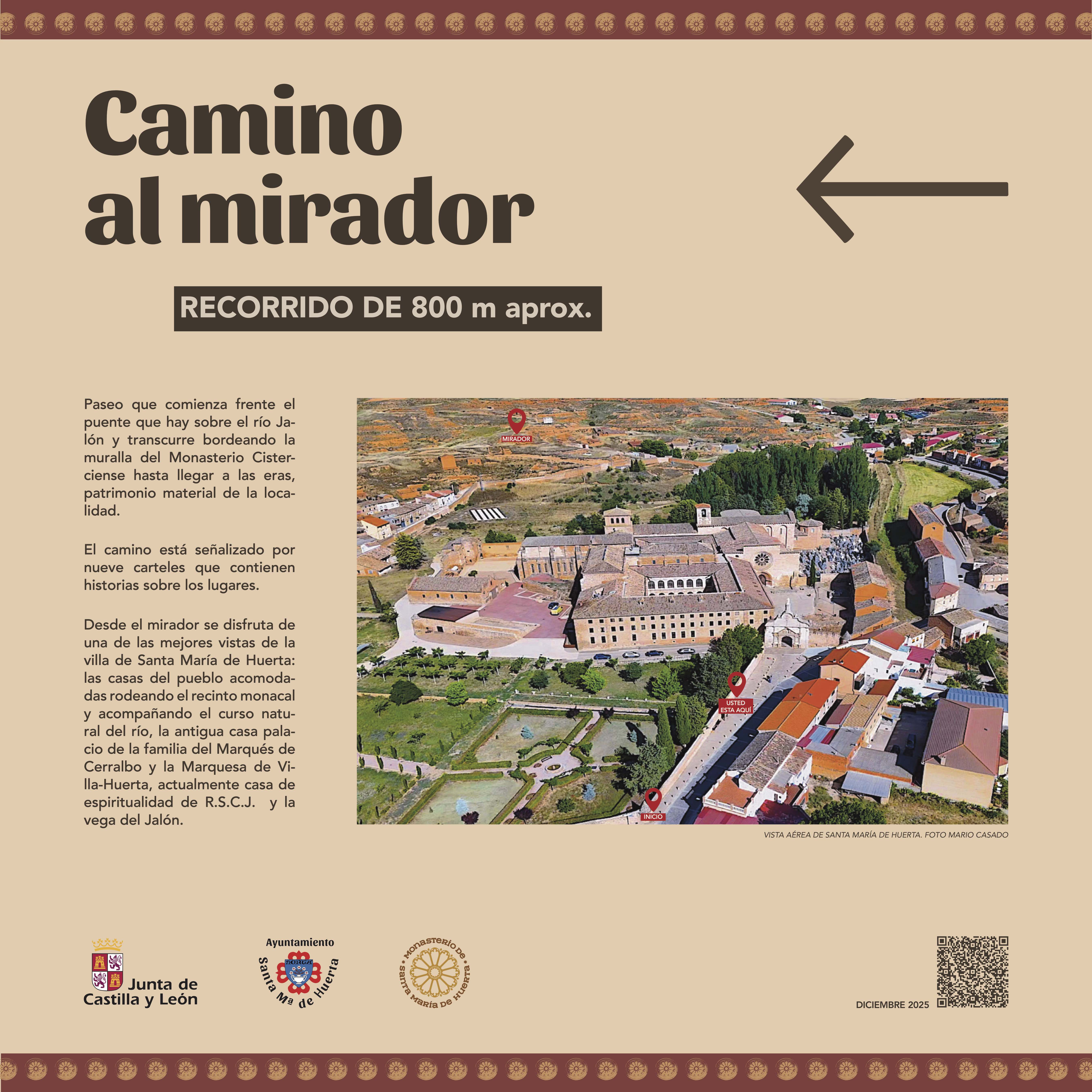 Cartel indicativo Camino al Mirador Santa María de Huerta